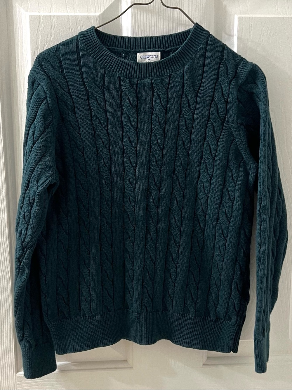 Crewcuts by J.Crew Boys Deep Green Blue Cable Knit Cotton Sweater Sz Small (6-7)